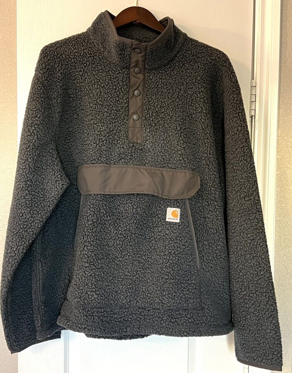 Mens Carhartt Fleece Pullover Sherpa Jacket 104991 Size XL Snap Neck Blue Stone